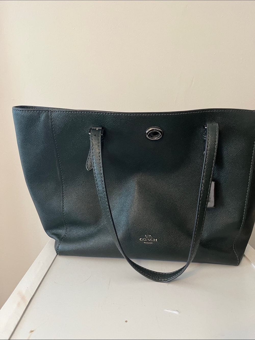 Coach Crossgrain Leather Gallery Tote in Deep Green with Silver Hardware